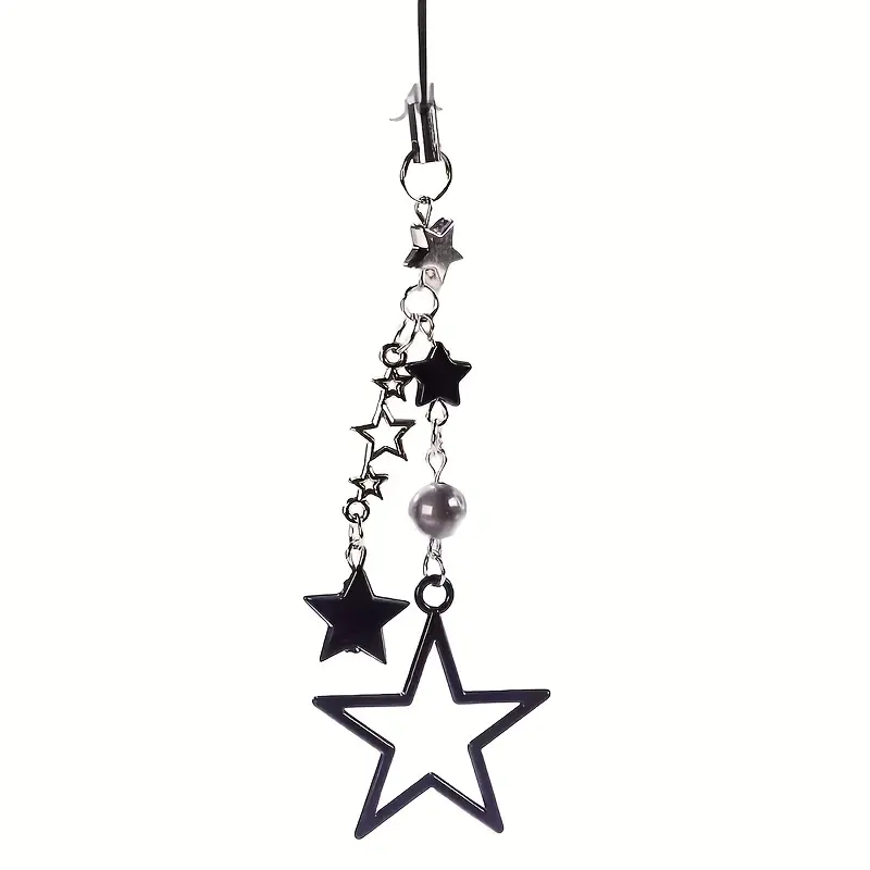 Black Star Sweet Cool Big Pentagram Beaded Phone Chain Phone Charm Phone Accessories