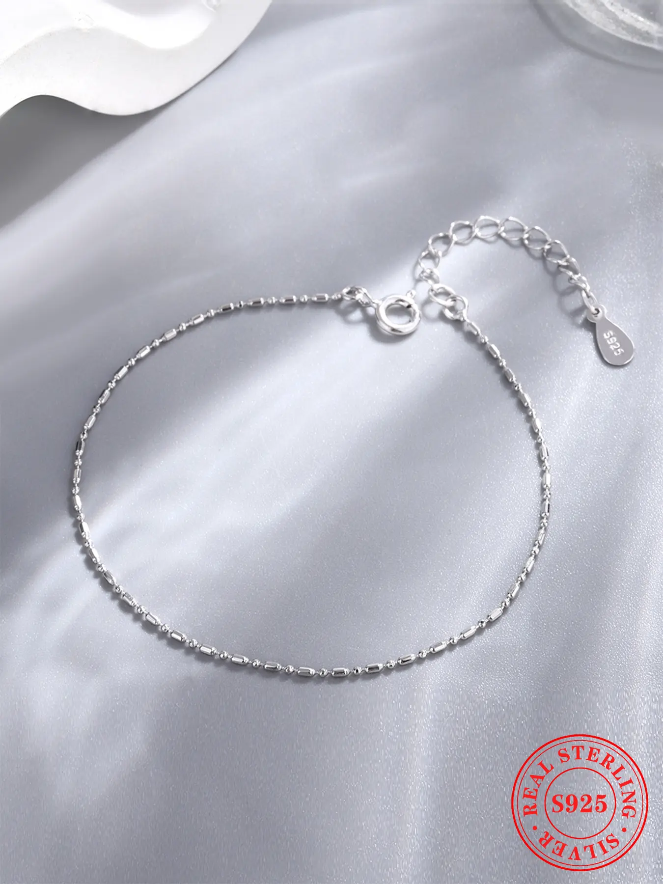 Women's S925 Silver Color Minimalist Round Bead Bracelet, Casual Fashionable Bracelet Style Jewelry Accessory for All Seasons, Lightweight Design, High Quality Beaded Bracelets