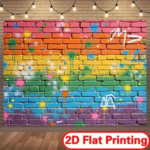2D Flat Print Polyester Banner Backdrop - Durable, Vibrant Rainbow Brick Design, Ideal for Garden Weddings, Outdoor Festive Parties