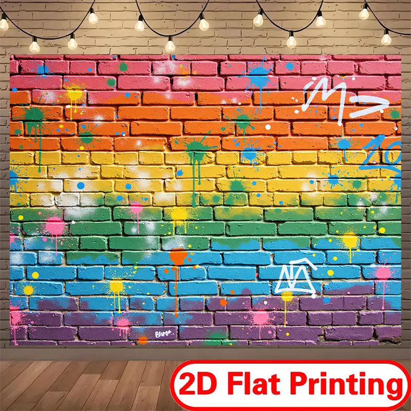 2D Flat Print Polyester Banner Backdrop - Durable, Vibrant Rainbow Brick Design, Ideal for Garden Weddings, Outdoor Festive Parties,summerwins