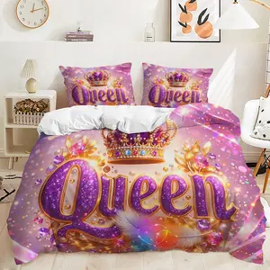 2/3Pcs Shimmering Queen Crown Duvet Cover Set Is a Luxurious and Exquisitely Designed Bedding Set, Perfectly Creating an Elegant and Regal Bedroom Decor. Includes 1 or 2 Pillowcases, Unfilled/Zipper Closure.