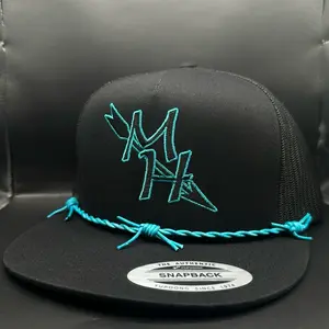 “The Good” SnapBack hat with turquoise barbed wire leather rope