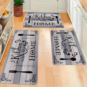 3pcs Kitchen Mat Set - Cozy Home with Knife, Fork & Spoon Design, Flannel, Easy-to-Clean Holiday Decor - Perfect for Living Room, Dining Room, Bathroom