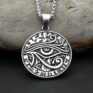 New Classic 316L Stainless Steel Eye of Horus Necklace For Men Women Ancient Egyptian Pharaoh Runes Pendant Amulet Jewelry Gifts