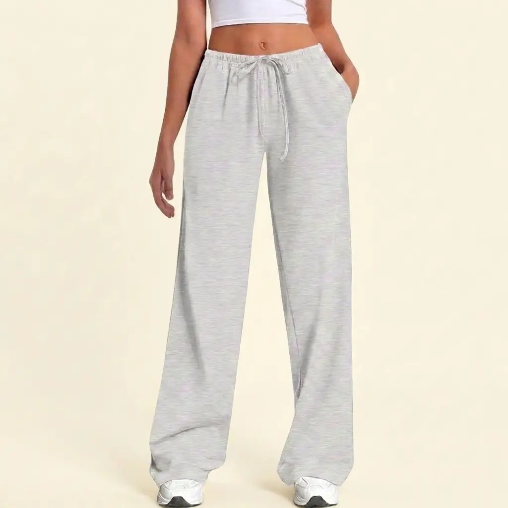 Womens Straight Leg Low Rise Wide Leg Sweatpants Drawstring Elastic Low Waist Lounge Pants With Pockets Y2K Casual