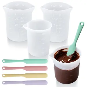 8-Piece Silicone Melting Kit – 4 Measuring Cups (250/350ml) + 4 Heat-Resistant Spatulas – Non-Stick, Microwave Safe – Perfect for Melting Chocolate, Butter, Caramel, Candy