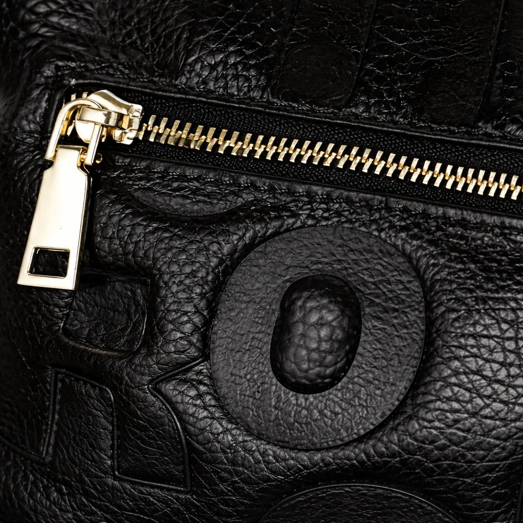 Women's Glossy Faux Leather  city   Tote Bag with Red Handles and Striking Embossed Letter Pattern