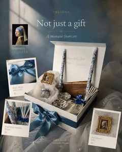 Tresora Luxury Gift Box for Women — Vermeer Art-Inspired Curated Set with Reed Diffuser, Delft Ceramic Bowls, Taper Candles, Mini Gold Frame, Charcuterie Board | Unique Gift for Her | Birthday, Anniversary, Mother's Day, Valentine's Day, Housewarming