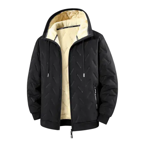 2 PiecesSolid Men's Fleece-Lined Casual Plain Winter Jacket - Warm Regular-Fit Polyester Pull-On Coat for Cold Weather Outdoor Wear, Solid Men's Fleece Jackets