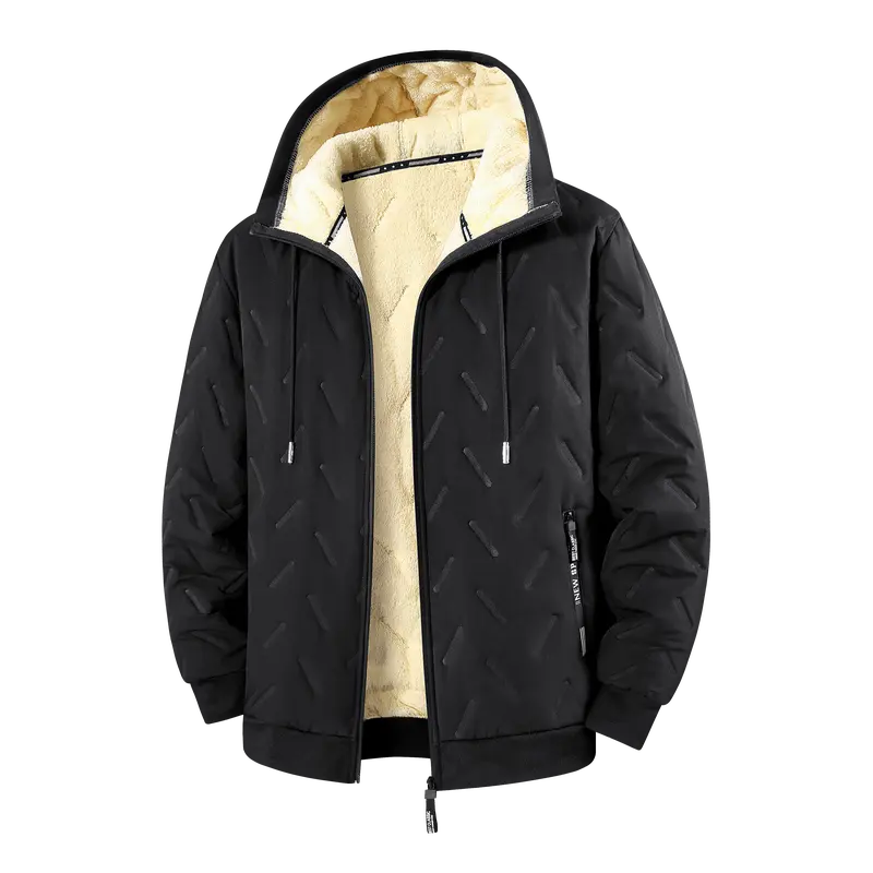 2 PiecesSolid Men's Fleece-Lined Casual Plain Winter Jacket - Warm Regular-Fit Polyester Pull-On Coat for Cold Weather Outdoor Wear, Solid Men's Fleece Jackets