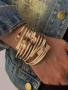 6-Piece Punk Style Cuff Bracelets, Hollow Out Unique Mesh Open Metal Wristbands, Unisex Casual Jewelry for All Seasons, Stackable Bracelets