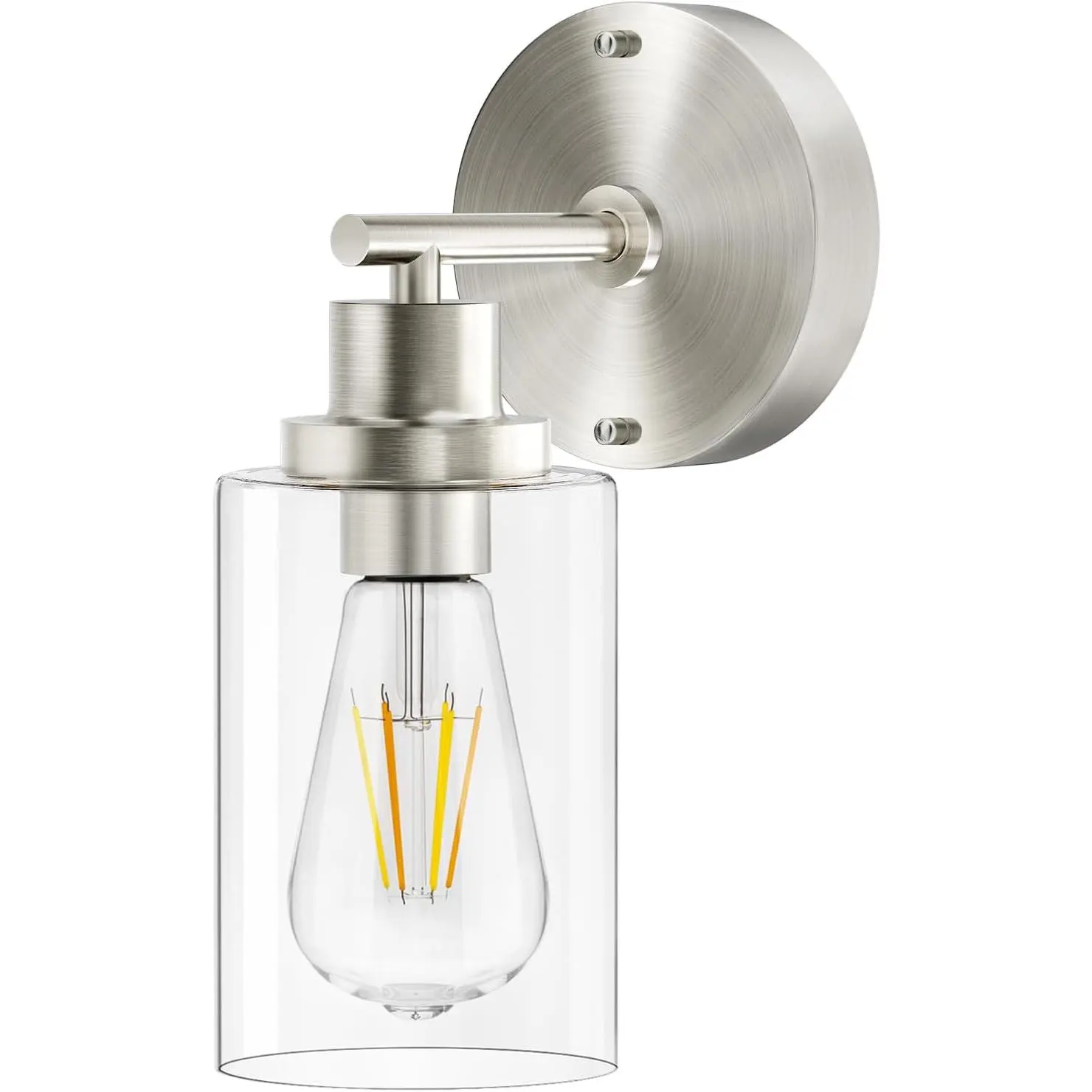 Brushed Nickel Wall Light: LED Wall Sconces Indoor, Modern Sconces Wall Lighting with E26 Base and Clear Glass Shade, Wall Light Fixtures for Bedroom, Hallway, Mirror, Living Room