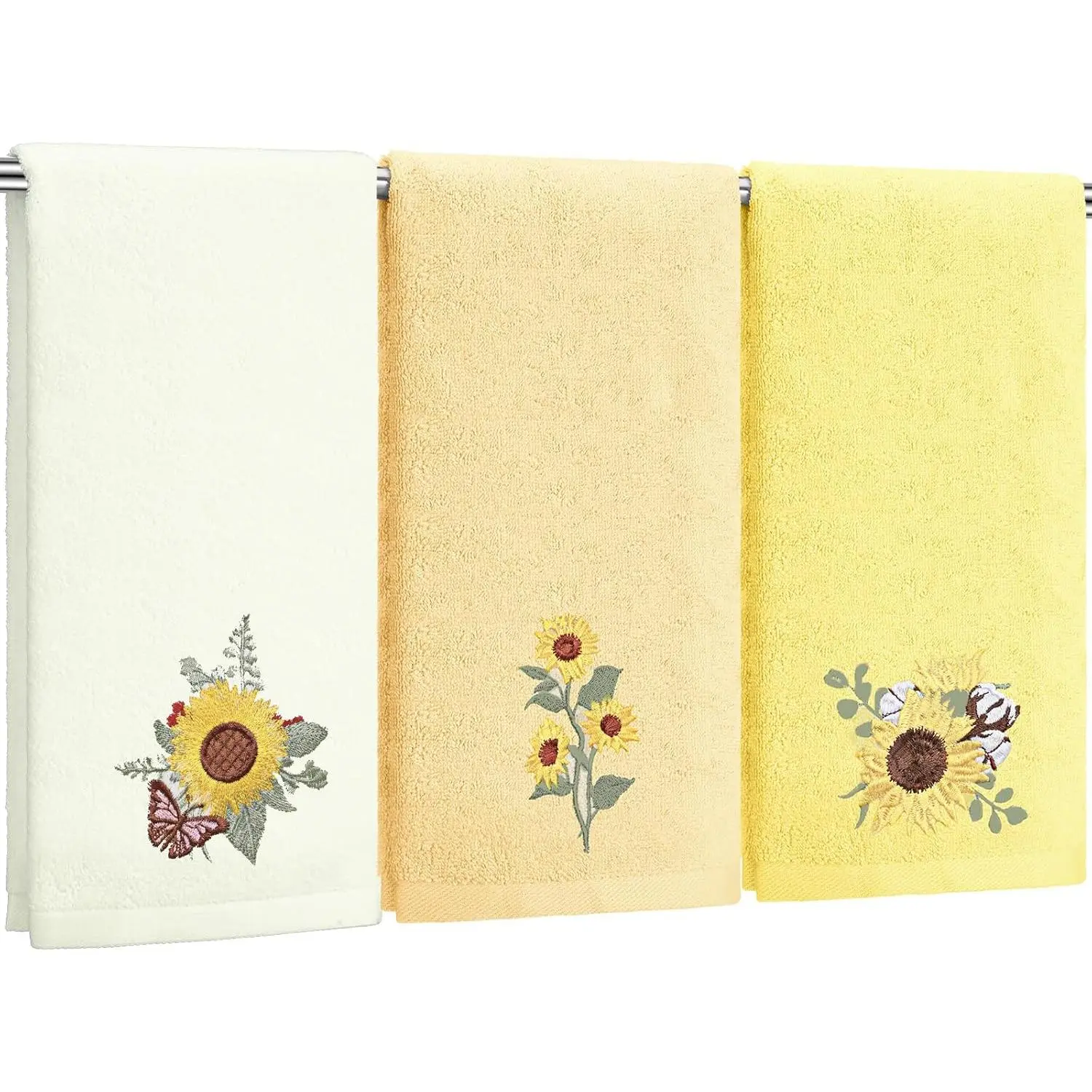 Sunflower Hand Towels Farmhouse Yellow Sunflower Bathroom Decor 14x29 Inch Embroidered Decorative Cute Yellow Summer Cotton Soft Absorbent Towels for Bathroom Kitchen
