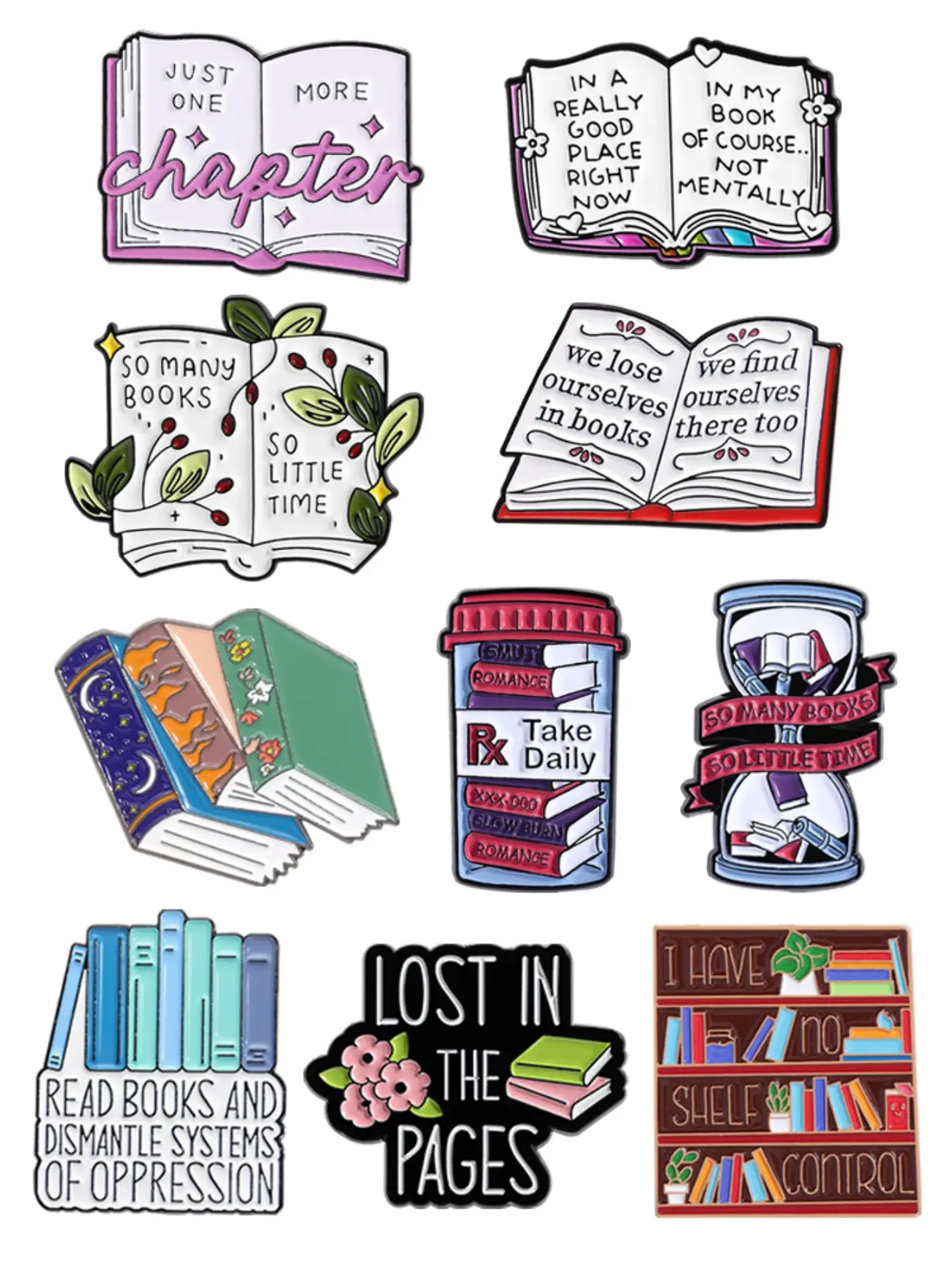10pcs/set Reading Enthusiast Enamel Pins Fantasy Book Funny Quotes Just One More Chapter Lost In The Pages Bookworm Alloy Brooches Lapel Backpack Badge Fashion Jewelry Accessories Fashion Accessory Gifts for Friends