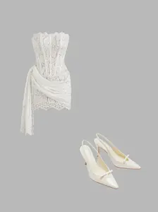 Lace Tube Tie Back Mini Dress & FAUX LEATHER POINTED TOE HEELS (2 Items in Set)