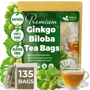 【FreshDrinkUS】 Premium 135 Ginkgo Biloba Leaf Tea Bags, 100% Natural & Pure from Ginkgo Biloba Leaves. Loose Leaf Herbal Tea. Made with Eco-Conscious Tea Bags. No Sugar, No Caffeine, No Gluten, Vegan.