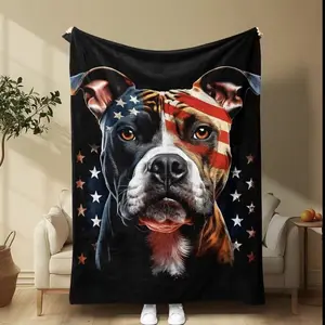American Flag Pitbull Flannel Blanket, Pet Lover Gift, Warm Decorative Throw, Suitable for Friends and Family, Party Decoration
