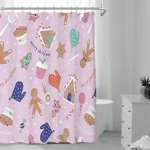 Gingerbread Man Pattern Shower Curtain, 1 Count Durable Waterproof Bathroom Curtain with Hooks, Decorative Shower Curtain Supplies for Bathroom Dormitory Home Salon Hotel