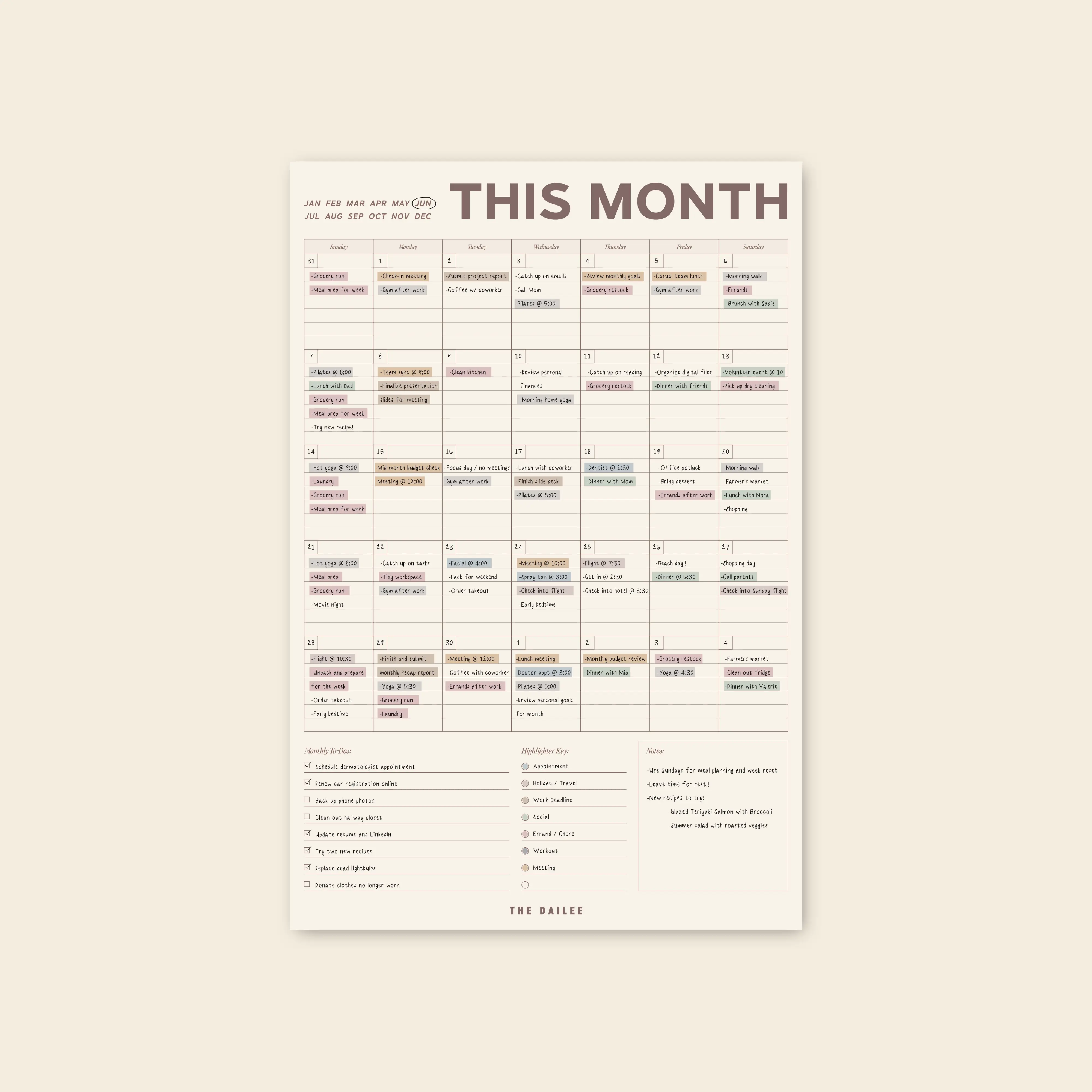 Monthly Fridge Calendar
