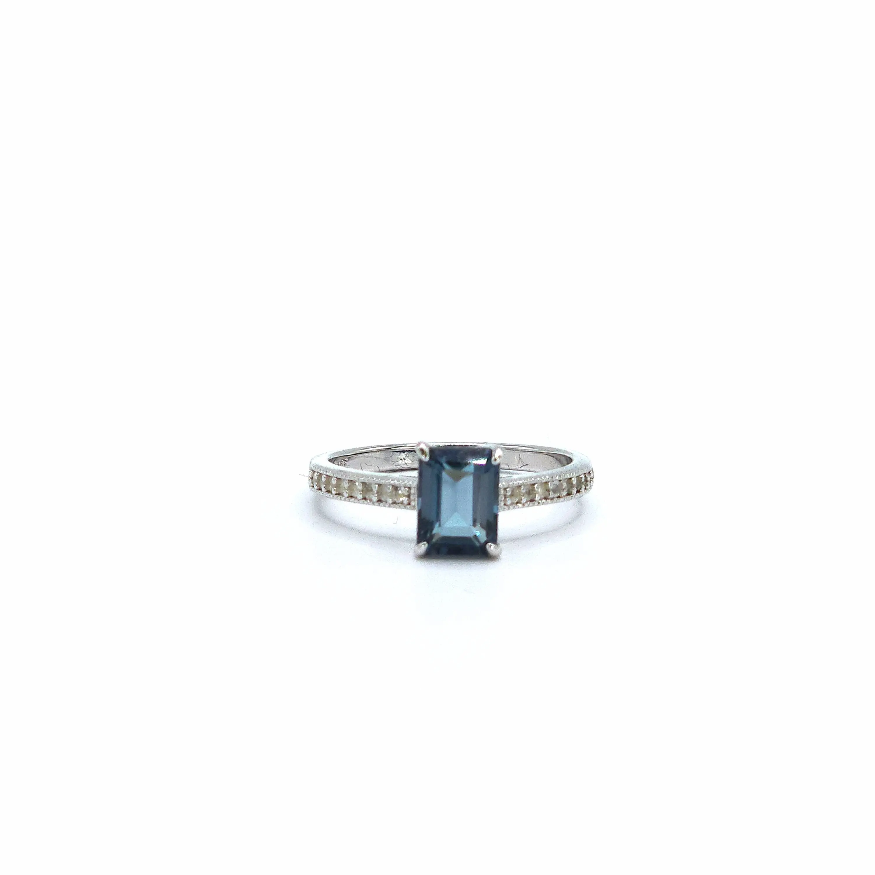 Valerie Rose - Diana - London Blue Topaz Gem and White Topaz Sterling Silver Ring Semiprecious Engagement Ring
