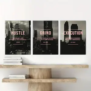 Wooden Framed Canvas Painting, 3 Counts/set Urban Inspirational Letter Decorative Painting, Modern Art Poster for Office Home Dormitory Dining Room Bar