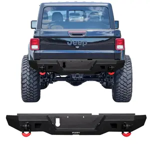 TIOYAR Black Texture Steel Rear Bumper Truck Part for 2020-2025 Jeep Gladiator JT, With Winch Plate, LED Lights, 2 D-Rings, Ideal for Off-Road Vehicle Use, Parts