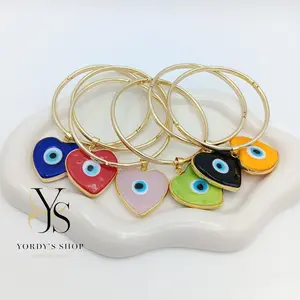 Yordy's Shop Elegant Heart-Shaped Turkish Eye Bracelet 14k Gold Plated in Multiple Colors for Versatile Wear