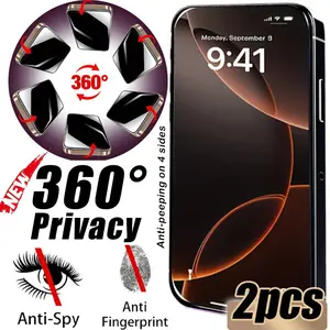 2-Pack 360° Anti-Spy Screen Protector for iPhone 17/17 Pro/17 Pro Max/16 Plus/16 Pro Max/15 Pro Max/14 Pro Max/14 Plus/16e/13/12/11, Durable Tempered Glass
