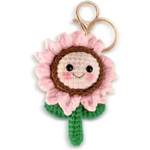 Handmade Crochet Sunflower Keychain, Cute Flower Bag Charm Pendant, Fashion Handbag Purse Decor Key Ring, Sweet Gift for Women Girls Car Keys Accessory