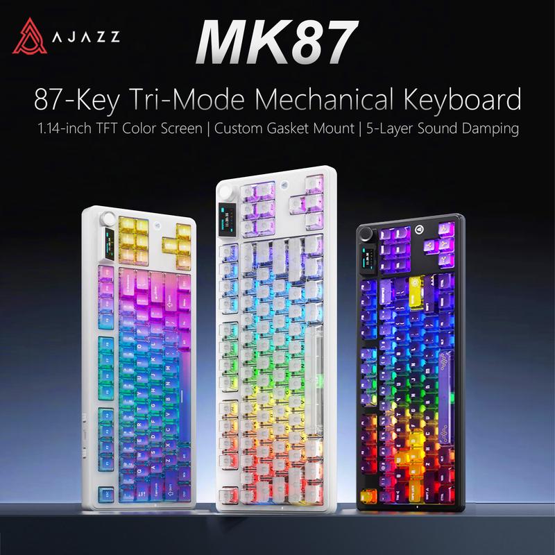 Ajazz MK87 PRO Wireless Gaming Mechanical Keyboard, Wireless/Wired/Bluetooth, ideal for gaming, computing, and office use, gaming setup,compatible with Windows/Mac/PC.