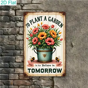2D Flat 1pc of Tin Sign Vintage Flower Bouquet with a Small Bee, Garden Decorative Painting, Floral Metal Sign, Living Room Wall Decor, Kitchen Embellishment, Bedroom Wall Hanging, Courtyard Ornament