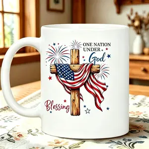 American Flag One Nation Under God Blessing Women Men Reusable Coffee Cups 4th Of July Firework USA Patriotic T11Oz Ceramic Mug