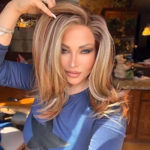 IMstyle Shara Copper Glow Caramel with Ash Blonde Highlight Glueless 13*4 Lace Front Wigs Heat Friendly Synthetic Wig for Women Daily Wear