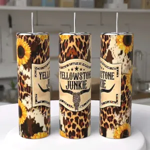 Yellowstone Junkie 20oz Stainless Steel Tumbler Drinkware Lid Straw Washable Reusable Hot and Cold Beverage Insulated Keeps Drinks Hot and Cold Longer High Quality (Do Not Put in Microwave) (Do Not Put in Dishwasher) Hand Wash Only Stylish