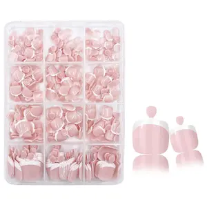 240Pcs White French Tip Press on Toenails Short Square Fake Toe nails Press ons with Design Stick on Toe nails Reusable Acrylic False ToeNails Artificial Glue on Toenails for Women Nails Manicure