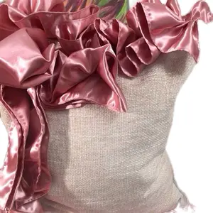 SpiritAngel Pillow by Yauve Beautiful Pink Ruffled Chenille/Satin Pillows 18inx 18in with Organic Kapok Insert for Single Use