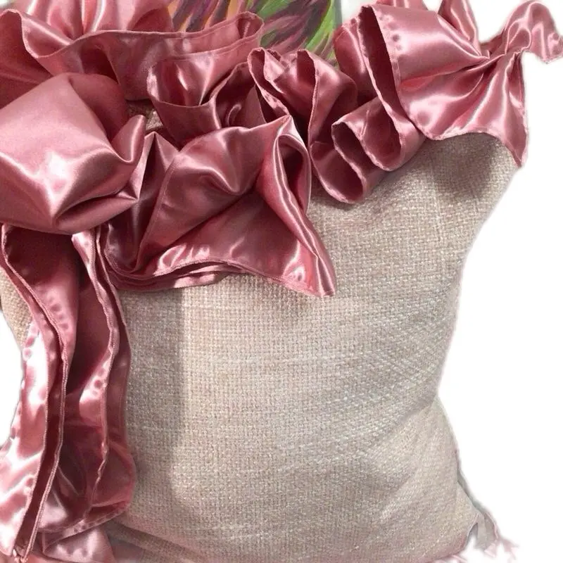 SpiritAngel Pillow by Yauve Beautiful Pink Ruffled Chenille/Satin Pillows 18inx 18in with Organic Kapok Insert for Single Use
