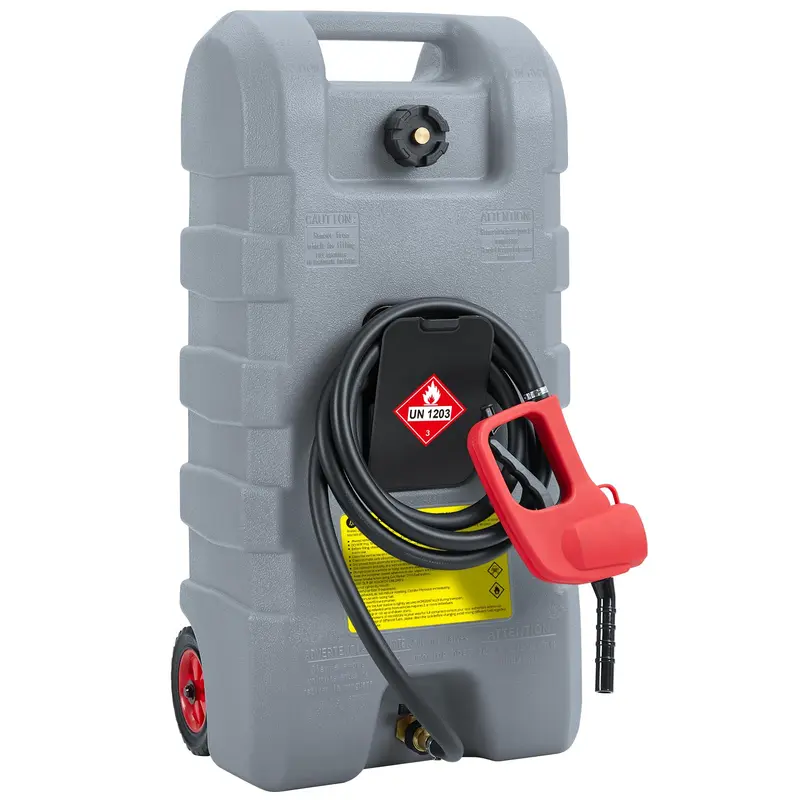 【GARVEE】15 Gallon Portable Fuel Caddy with 10-ft Hose, Siphon Pump, and 7.5 L/min Manual Nozzle, Available in Gray, Red, and Yellow for Efficient Fuel Transfer and Storage.