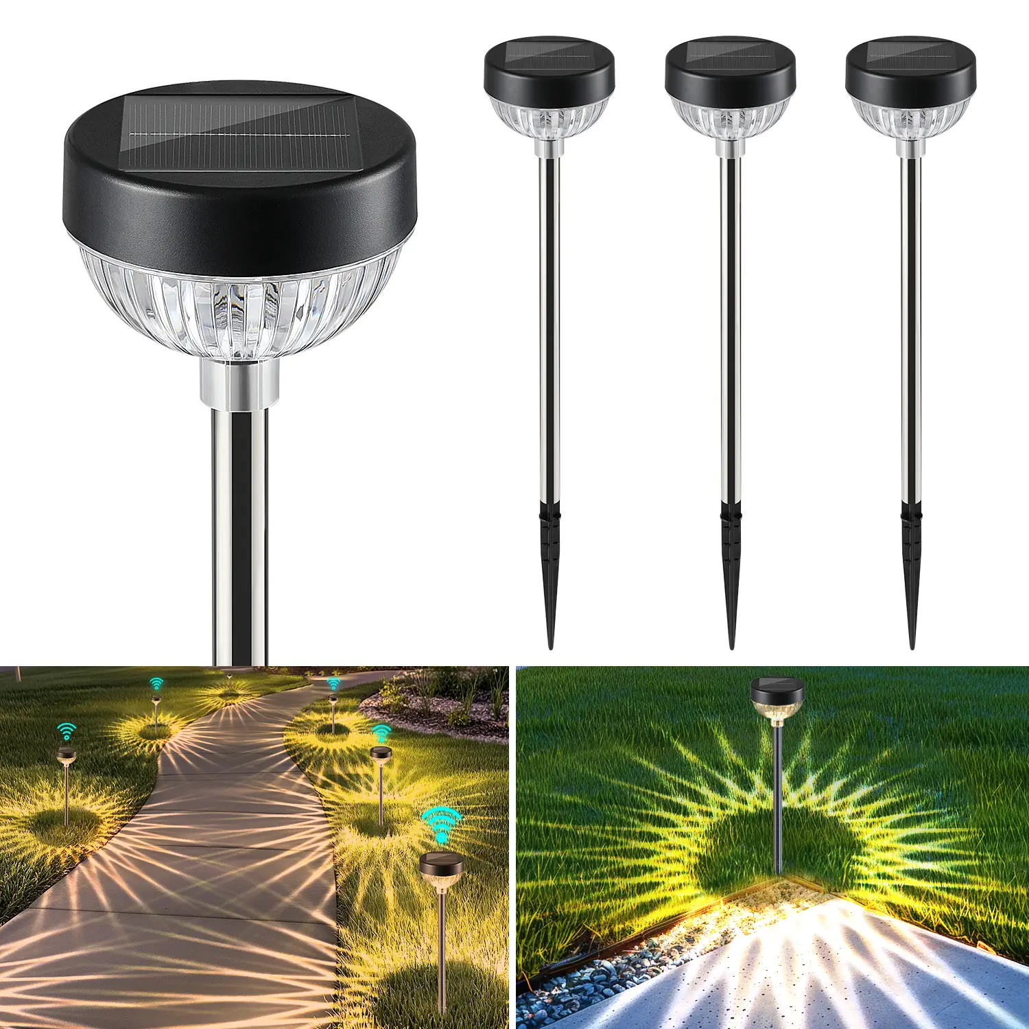 FabStyl RGB Bright Solar LED Pathway Lights, Automatic Sync of Lighting Color, 10 Lighting Modes, Durable Waterproof for Outdoor, Auto ON/OFF, Easy In