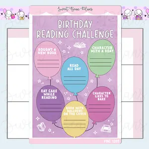 Birthday Reading Challenge Vinyl Planner Stickers | Fnc 1203