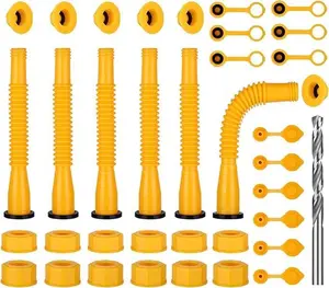 Gas Can Spout Replacement, Gas Can Nozzle, Fuel Can Spout, Upgraded (6Kit-Yellow) with Gas Can Caps, Spout Sealing Caps, Gas Can Vent Caps, Flexible Pour Nozzle Suitable for Most 1/2/5/10 Gal Oil Cans