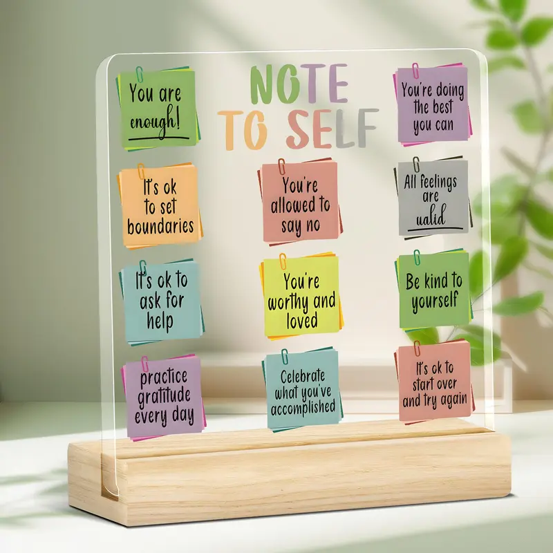 Inspirational Acrylic Note To Self Plaque, Daily Affirmation Desk Decor with Wooden Base, Motivational Gift for Office, School, Home, Signs, Desk Signs Ornament