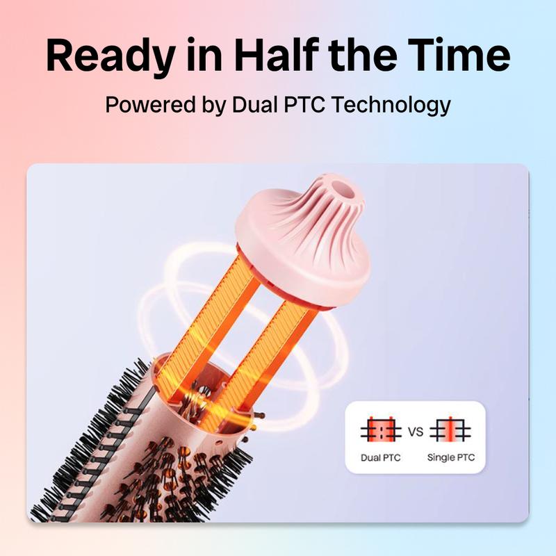 Thermal Brush, Blowout Wavy Boost 1.5 inch Heated Round Brush Look with  LED Display, Dual Voltage, Pink, Less Damage,  Hair Heated Curler Brush,Negative Ions Single,for wavy hair,hairstyling,long-lasting wave,Curling Irons,Detangler Straightening
