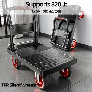 Folding Platform Cart, Heavy Duty Flatbed Dolly with Foldable Handle and TPR Wheels for Moving, Garage and Warehouse