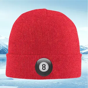 S&T Men's and Women's No.8 Ball Logo Brimless Hat - Winter Warm Unisex Hat with Number 8 Design (Black/White/Red/Navy Blue) Suitable for Skiing, Hiking, Cycling - Hand Washable Billiard Style Casual Winter Accessory
