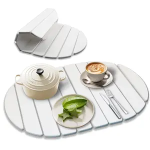 Large Stone Dish Drying Mats for Kitchen Counter,Quick Dry Stone Dishes Mats, Non-Slip Diatomaceous Earth Drying Mat for Multi - Purpose, Match Any Countertop (White, 23.6" x 15.4" )