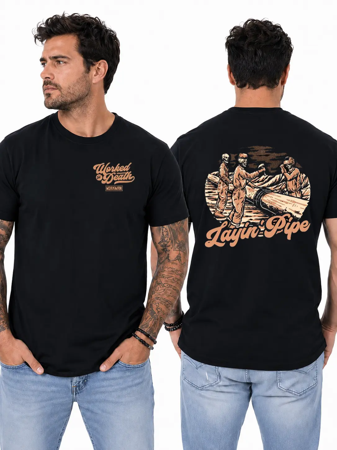 Layin’ Pipe T-Shirt, Pipeline Crew & Industrial Pipe Installation Graphic Design, Blue Collar Work Shirt for Pipefitters & Construction Workers, Gift for Pipeline Workers or Skilled Tradesmen