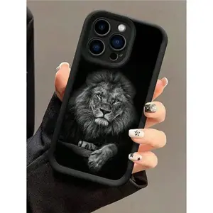 1pc Creative Fierce Lion Printed 2D Pattern Classic Cool Stylish Design Phone  Friends, Family, Couples Birthday Gift, Black Matte Fully Protective Dust-Proof Waterproof Compatible With IPhone 16/15/14/13/12/11/Pro/ProMax/X/XR/XS/XSMAX/7/8/PLUS And Models