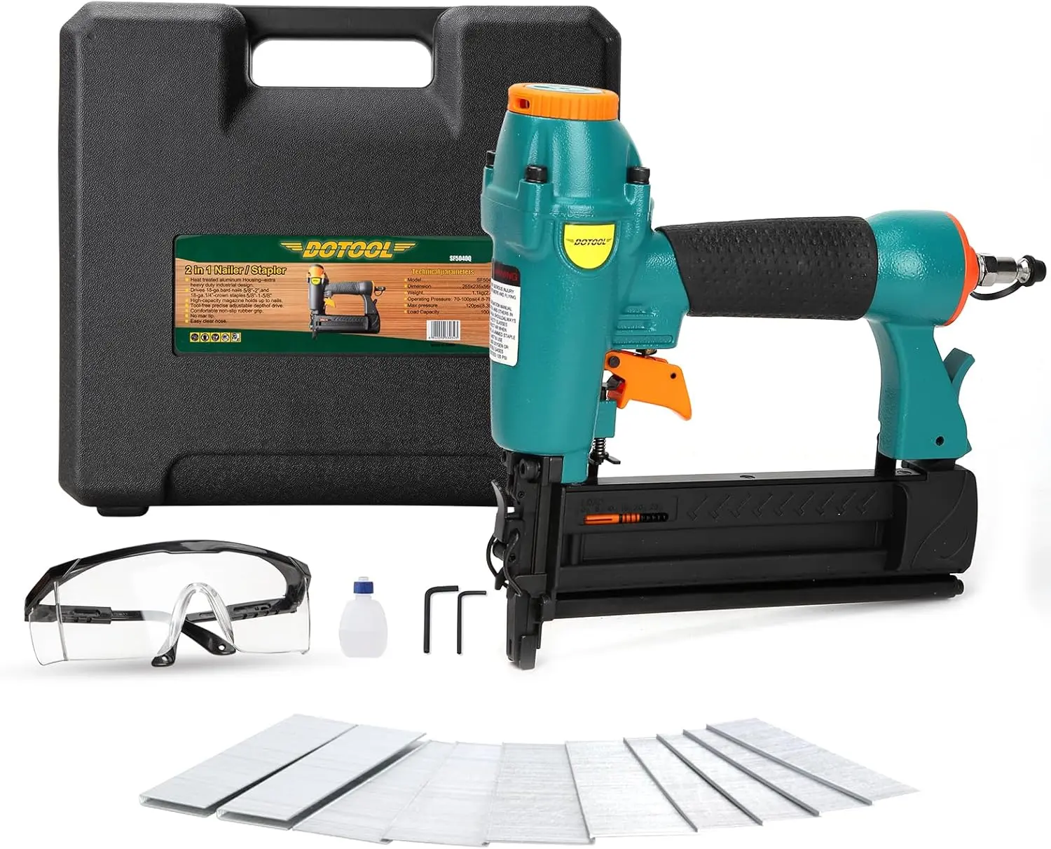 Pneumatic Brad Nailer - 18 Gauge 2-in-1 Nailer, 5/8'' to 2'' Brad and 5/8'' to 1-5/8'', Safety and 1000pcs, for Carpentry, DIY, Woodworking