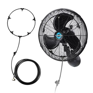 Tornado 16 Inch Outdoor Wall Mount Fan with Pre-Installed Misting Kit for Patio Barn Greenhouse, 3-Speed Ball Bearing Motor, 2850 CFM High Velocity, IPX4 Water-Resistant, 5 Brass Nozzles Misting